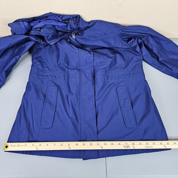 LL Bean Jacket Womens M Medium Blue Rain Coat Hooded H2OFF Lined Primaloft - Picture 13 of 14